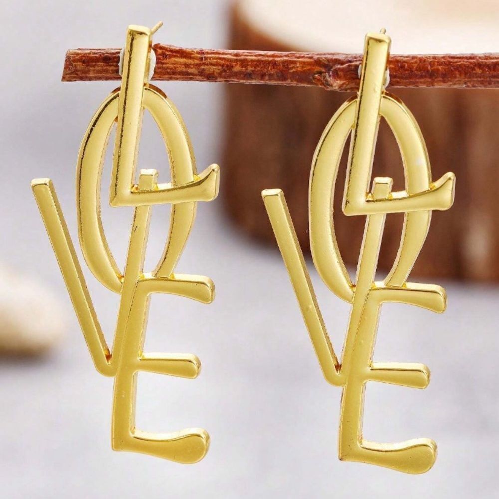 3for$20 NEW 1pair Exaggerated LOVE Letter Long Gold color Women's Earrings